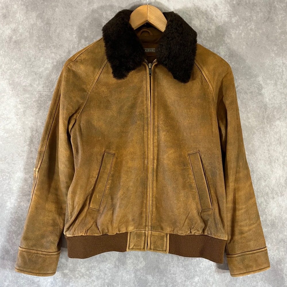 Isabella Bird Leather Bomber Jacket Womens SP Brown Faux Fur Collar Vintage